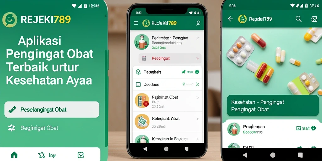Antarmuka pengguna REJEKI789 dengan pengingat obat yang jelas dan mudah dibaca.