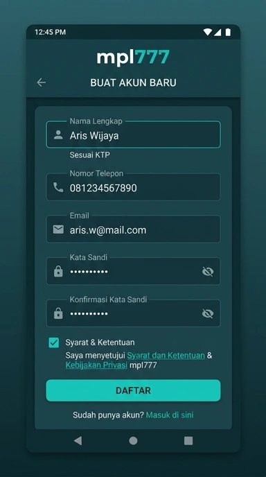 Cara Registrasi Akun Baru di mpl777 untuk Pemain Android